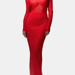 Lylah – Embellished Crisscross Bodice Long Dress in Red