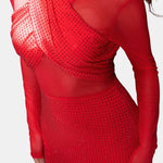 Lylah – Embellished Crisscross Bodice Long Dress in Red
