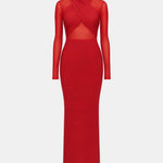 Lylah – Embellished Crisscross Bodice Long Dress in Red