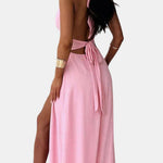 Mae – Plunging Halter Split Long Dress