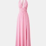 Mae – Plunging Halter Split Long Dress