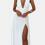 Mae – Plunging Halter Split Long Dress