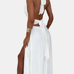 Mae – Plunging Halter Split Long Dress