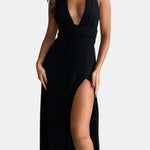 Mae – Plunging Halter Split Long Dress