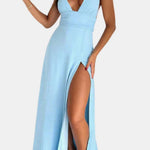 Mae – Plunging Halter Split Long Dress