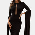Maegann - Cape Sleeve Cutout Black Mermaid Evening Dress