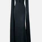 Maegann - Cape Sleeve Cutout Black Mermaid Evening Dress