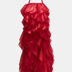 Makayla – Halterneck Ruffle Long Dress in Burgundy