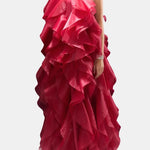 Makayla – Halterneck Ruffle Long Dress in Burgundy
