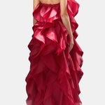 Makayla – Halterneck Ruffle Long Dress in Burgundy