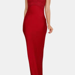 Makenzie – Satin Maxi Dress with Lace-Detail Bodice and Sleek Silhouette