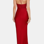Makenzie – Satin Maxi Dress with Lace-Detail Bodice and Sleek Silhouette