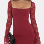Maribel – Floral Sheer Lace Long Sleeve Dress