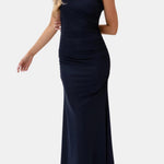 Marilyn – One-Shoulder Draped Maxi Dress in Blue