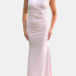 Marilyn – One-Shoulder Draped Maxi Dress in Blue