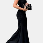 Marilyn – One-Shoulder Draped Maxi Dress in Blue