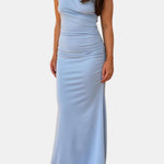 Marilyn – One-Shoulder Draped Maxi Dress in Blue