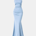 Marilyn – One-Shoulder Draped Maxi Dress in Blue