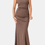 Marilyn – One-Shoulder Draped Maxi Dress in Blue
