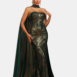 Marina - Sequin Cape Mermaid Evening Dress