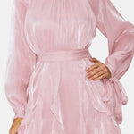 Marjorie – Puff-Sleeve Ruffle-Trim Maxi Dress with Flowing Layers