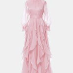Marjorie – Puff-Sleeve Ruffle-Trim Maxi Dress with Flowing Layers
