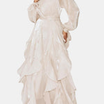 Marjorie – Puff-Sleeve Ruffle-Trim Maxi Dress with Flowing Layers