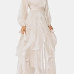 Marjorie – Puff-Sleeve Ruffle-Trim Maxi Dress with Flowing Layers