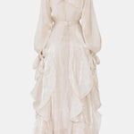 Marjorie – Puff-Sleeve Ruffle-Trim Maxi Dress with Flowing Layers