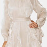 Marjorie – Puff-Sleeve Ruffle-Trim Maxi Dress with Flowing Layers