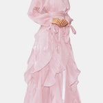 Marjorie – Puff-Sleeve Ruffle-Trim Maxi Dress with Flowing Layers