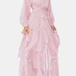 Marjorie – Puff-Sleeve Ruffle-Trim Maxi Dress with Flowing Layers