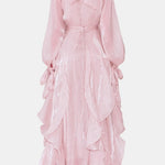 Marjorie – Puff-Sleeve Ruffle-Trim Maxi Dress with Flowing Layers