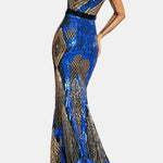 Mavis – Stand Collar Sequin Mermaid Evening Dress in Blue