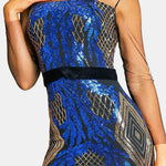 Mavis – Stand Collar Sequin Mermaid Evening Dress in Blue
