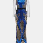 Mavis – Stand Collar Sequin Mermaid Evening Dress in Blue