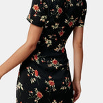 Melia – V-Neck Button-Up Floral Mini Dress in Black