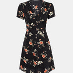 Melia – V-Neck Button-Up Floral Mini Dress in Black