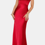 Melina – Satin Maxi Dress with Draped Neckline Elegance