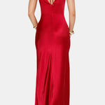 Melina – Satin Maxi Dress with Draped Neckline Elegance