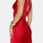 Melina – Satin Maxi Dress with Draped Neckline Elegance