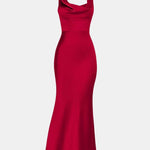 Melina – Satin Maxi Dress with Draped Neckline Elegance