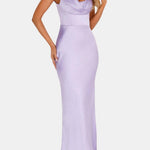 Melina – Satin Maxi Dress with Draped Neckline Elegance