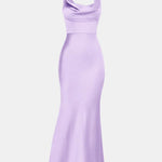 Melina – Satin Maxi Dress with Draped Neckline Elegance