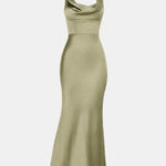 Melina – Satin Maxi Dress with Draped Neckline Elegance