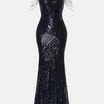 Mikka - Cold Shoulder Beaded Sequin Cocktail Dress