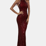 Mikka - Cold Shoulder Beaded Sequin Cocktail Dress