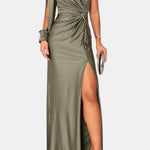 Mina – One-Shoulder Draped Maxi Dress with Elegant Slit