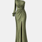 Mina – One-Shoulder Draped Maxi Dress with Elegant Slit