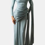 Mira – Draped Cape Ruched Maxi Dress